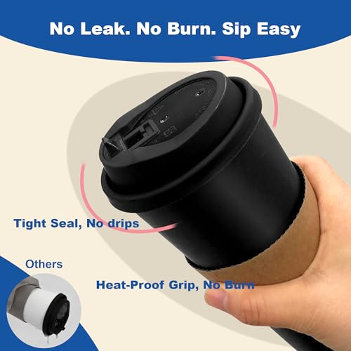 16 oz Coffee Cups + 16 Extra Cups Bulk Disposable To-Go Paper Cups with Lids and Sleeves for Hot Beverage, Chocolate, Coco...