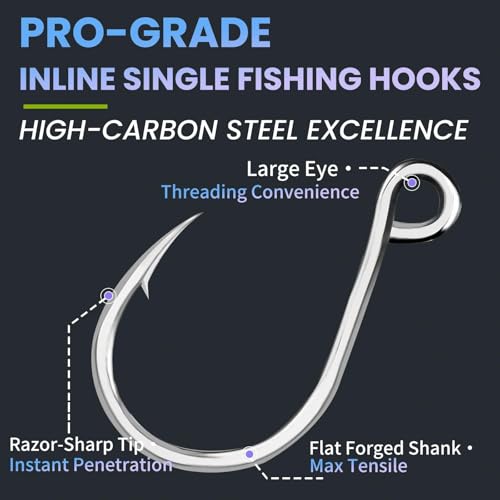Natufish Inline Single Hooks 25Pcs Fishing in line Hooks for Treble Hook Replacement for Hard Lures Large Eye/Barbed Saltw...