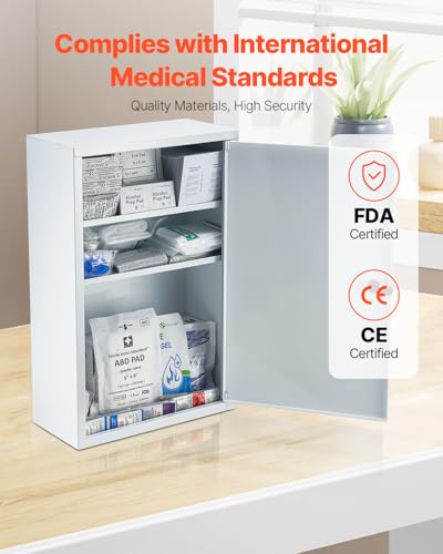 VEVOR 3-Shelf First Aid Cabinet, 1000 Pieces, Large Capacity First Aid Kit, Wall Mounted Medicine Cabinet, OSHA & ANSI 201...