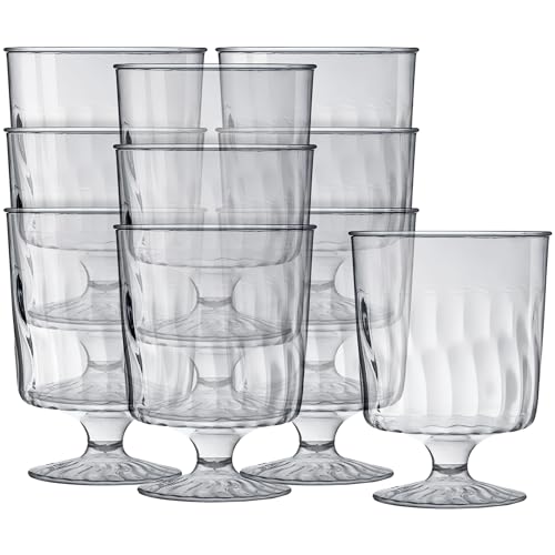 Elegant Clear Plastic Pedestal Wine Glasses - 8 oz. (Pack of 10) - Perfect for Celebrations, Gatherings, and Everyday Dining