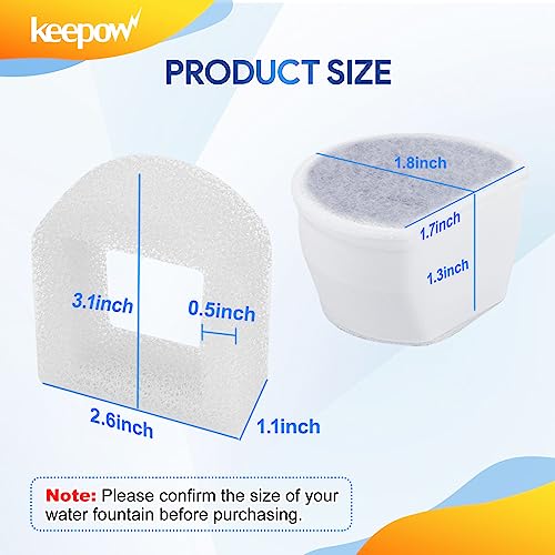 KEEPOW Cat Water Fountain Filters - 12 Pack Foam & Carbon Filters for Drinkwell 1.5/2 Gallon Fountains, Seaside, Creeksid...
