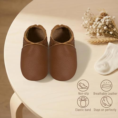 Basrakids Leather Baby Shoes Boys Girls Moccasins Infant Toddler Slippers Soft Sole Anti-Slip Baby Walking Crib Shoes