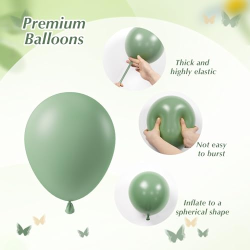 Sage green Balloons, 60pcs 12inch Sage green Sand White Metallic Gold Confetti Balloons for Boho Birthday Wedding Bridal B...