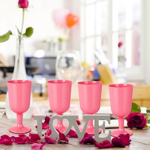 Jingmore 96 Pcs Valentine's Day Plastic Wine Glasses with Stem 7 oz Plastic Goblets for Party Disposable Wine Cup Champagn...