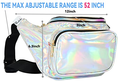 Shiny Neon Fanny Bag for Women Rave Festival Hologram Bum Travel Waist Pack (Silver)