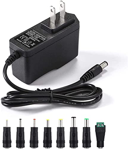 12V 2A Power Supply AC Adapter Replacement with 8 Tips, Regulated 12 Volts 2000mA Cord Charger for LED Strip Light, CCTV C...