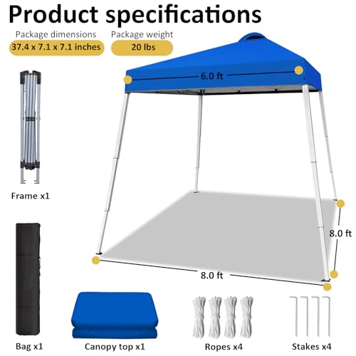 SAILARY 8x8 Top Pop Up Canopy Tent with Central Lock Design, Slant Legs, Backpack, Easy Outdoor Sun Shade for Events, Part...