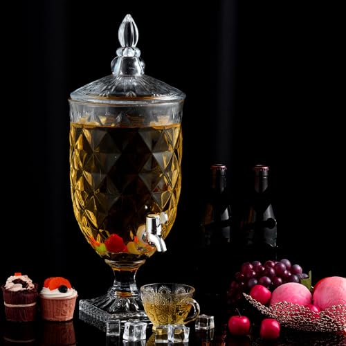 Bokon 1.3 Gallon Drink Dispensers for Parties Crystal Iced Beverage Dispenser with Stand and Spigot, Glass Liquid Containe...
