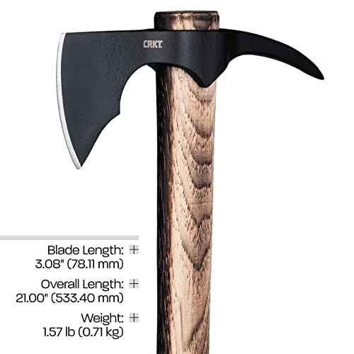 CRKT ODR Axe: Outdoor Survival T-Hawk, 1055 Carbon Steel Axe Head with Spike, Tennessee Hickory Handle 2753