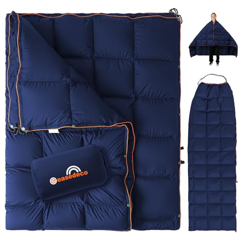 easedeco Down Camping Blanket - Navy Blue, 1lb 6oz / 77 * 52'' Lightweight Packable Warm Puffy Travel Quilt with Footbox, ...