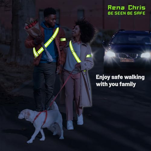 Rena Chris Reflective Running Gear, Reflective Sash, Night Dog Walking Safety Gear, High Visibility Reflective Safety Runn...
