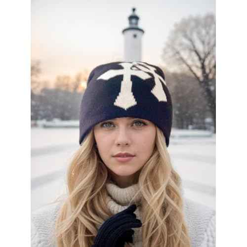 Y2K Knitted Beanies Hat Cross Graphics Men Women Jacquard Hat Punk Solid Color Hat Outdoor Sports Trend Beanie