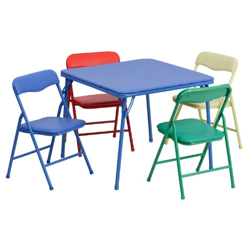 Flash Furniture Mindy Kids 5-Piece set Folding Square Table and Chairs Set for Daycare and Classrooms, Children's Activity...