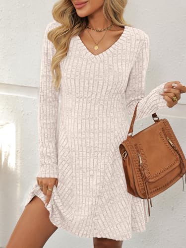 AUTOMET Womens Sweater Dresses Winter Long Sleeve Fall Fashion 2026 V Neck A-Line Flowy Mini Casual Dress Comfy Work Clothes