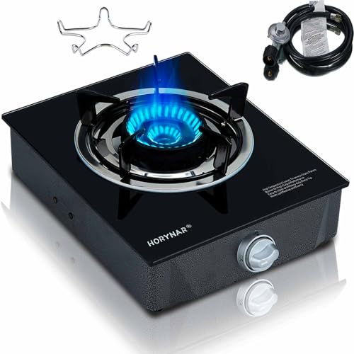 Horynar Propane Burner, Single Burner Propane Stove 15,000 BTU, Gas Stove Auto Ignition, Thickened High-temperature Glass,...