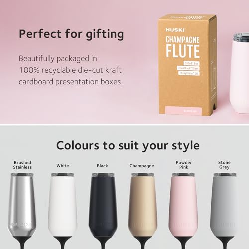 Huski Champagne Flute | NEW | Award-winning Design with Detachable Stem | Premium Stainless Steel Champagne Glass with Lid...