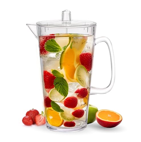 KLIFA- CHARLESTON- 85 oz, Acrylic Fishing Water Pitcher, School of Fish Jug, Shatter-proof Pitcher with Lid, BPA-Free, Pla...