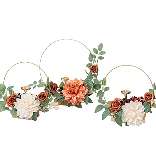 Ling's moment Candle Holder Hoop Terracotta Wreath Floral Centerpieces for Sweetheart Table, Head Table, Ceremony Receptio...