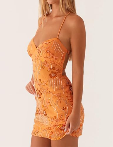 JEIBKOUY Sexy Sparkly Sequin Mini Dress for Women Sleeveless Halter Open Back Strap Club Party Cocktail Bodycon Short Outfits