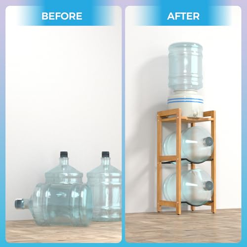 5 Gallon Water Jug Holder with Top Shelves, Natural Solid Wood Water Dispenser Stand 31"H, 3-Tiers 5 Gallon Water Jug Stan...