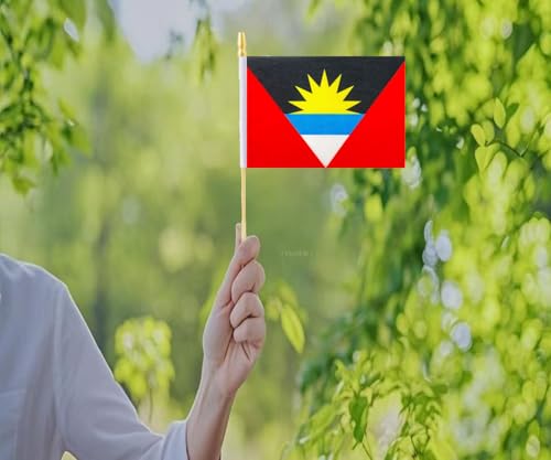 10 Pack Antigua and Barbuda Flags -AG Handheld Flag- 5x8 in, Antigua Mini Flag. Suitable For Party Decorations, Store Disp...