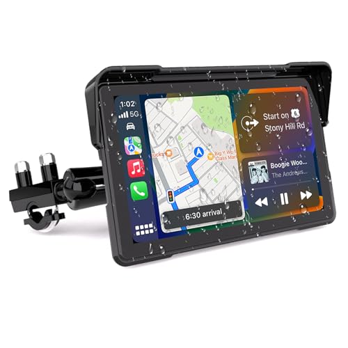 7 Inch Motorcycle Carplay GPS Navigation System with Apple Carplay and Android Auto Portable HD Screen with Dual Bluetooth...