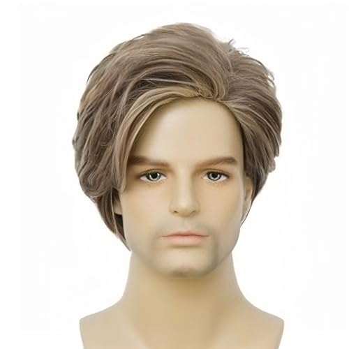 Swiking Men Wig Short Blonde Brown Layered Natural Synthetic Hair Full Wigs for Male Guy Daily Party Wear (Brown Blonde)