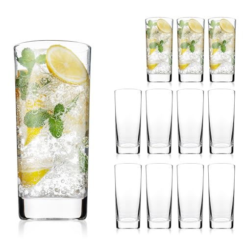 OUWO Highball Glasses Set of 12, 13oz Tall Drinking Glasses, Water Glass for Kitchen, Tom Collins Glasses, Mojito Glass Cu...