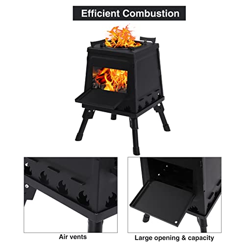 Lineslife Wood Burning Camp Stove, Portable Cast Iron Camping Wood Stove, Black Woodstove with Carrying Case for Backpacki...