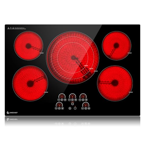 AMZCHEF Electric Cooktop 36 Inch,5 Burners Built-in Electric Stove Top,Max 9000W Ceramic Glass Countertop with Touch Contr...