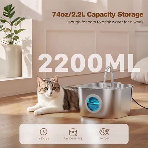 Cat Water Fountain Stainless Steel: Pet Fountains for Cats/Dog Indoor Automatic Waterer Bowls for Drinking Small Animal Wa...