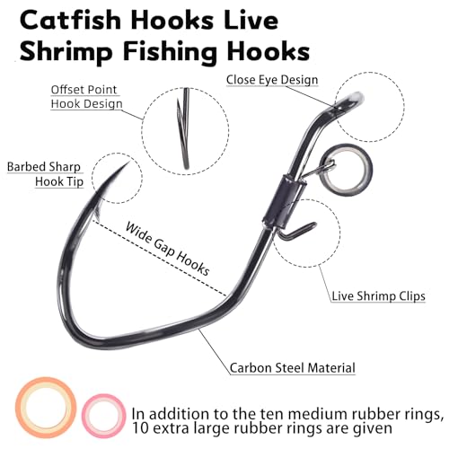 9KM DWLIFE Live Shrimp Hooks 10/15PCS Double Fishing Hooks Shrimp Hooks Fishing Saltwater Keep Alive Bait for Catfish Bass