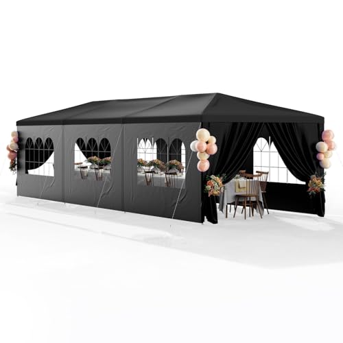 10x30 Black Outdoor Party Tent with 8 Removable Sidewalls Tents for Parties Gazebo Canopy Event Tent for Wedding, Birthda...