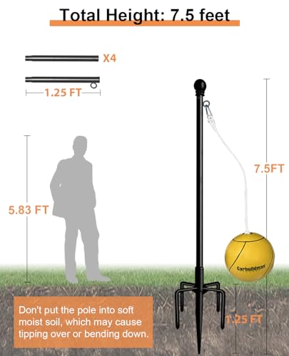 Garbuildman Tetherball Set with Ball & Rope for Outdoor Backyard, Adjustable Tether Ball Pole with Reinforced 5-Prong Base...