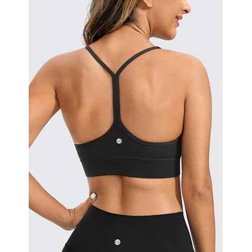 CRZ YOGA Butterluxe Womens Y-Back Racerback Sports Bra - Spaghetti Straps Wireless Scoop Neck Athletic Padded Yoga Tops