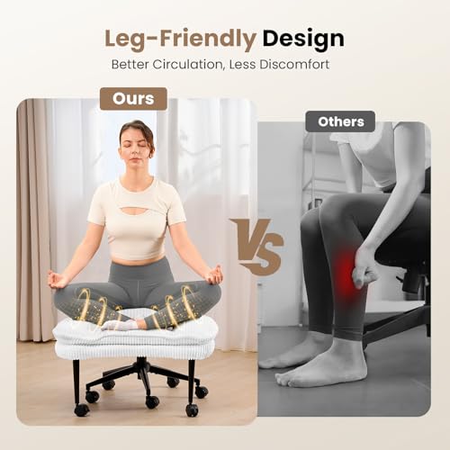 Cross Legged Office Chair, Ergonomic Cloud Criss Cross Desk Chair, Meditation Chair with Wheels, Height Adjustable Seat fo...