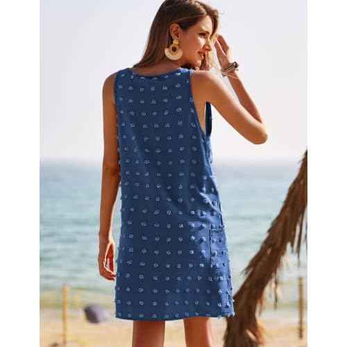 AI'MAGE Women Beach Coverups Swiss Polka Dot Bathing Suit Cover Up Sleeveless V Neck Dress with 2 Pockets