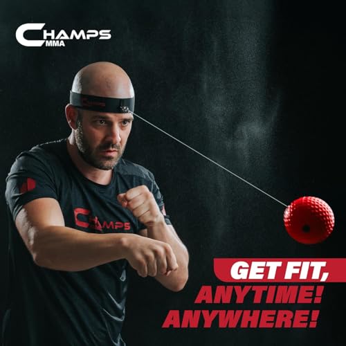Champs MMA Boxing Reflex Ball Set with Punch Counter App | 4 Balls with Varying Weights, Headband & 4 Spare Strings to Imp...