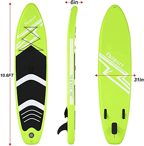 FBSPORT 10'6'' Premium Inflatable Stand Up Paddle Board, Yoga Board with Durable SUP Accessories & Carry Bag | Wide Stanc...