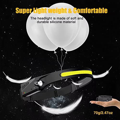 Headlamp Rechargeable, 230° Wide Beam Head Lamp LED with Motion Sensor for Adults - Camping Accessories Gear, Waterproof H...