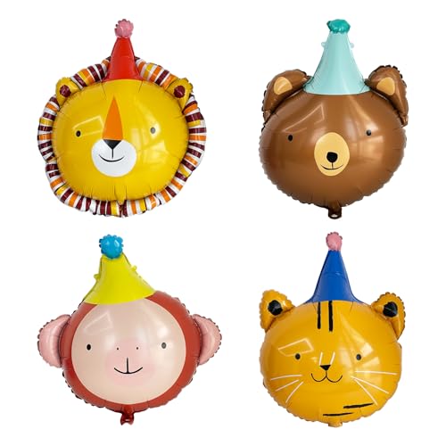 Animal Head Foil Balloon Kit, Lion Bear Monkey Cat foil balloon, Birthday Party Decorations, Baby Shower Supplies (Animal ...