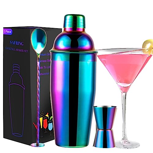 Safring 24oz Cocktail Shaker Bar Set, Martini Shaker with Built-in Strainer, Measuring Jigger, Mixing Spoon, Professional ...