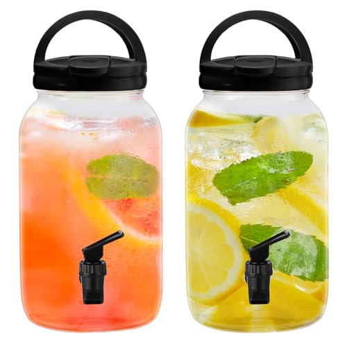 Havawish 2 Pcs 1 Gallon Plastic Beverage Dispenser with Spigot Clear Summer Kitchen Fridge Drink Dispenser for Parties Lem...