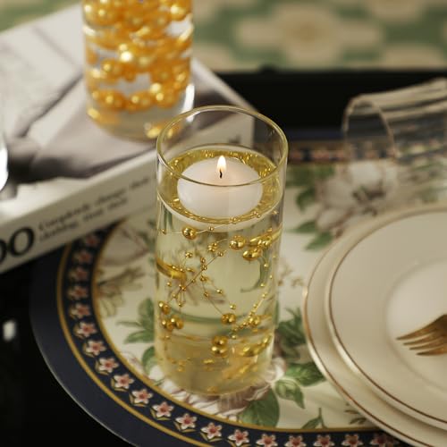 PNJHDZ Set of 12 Glass Cylinder Vases for Centerpieces with 8 Pack Vase Filler 12 Pearl String 24 White Floating Candles f...