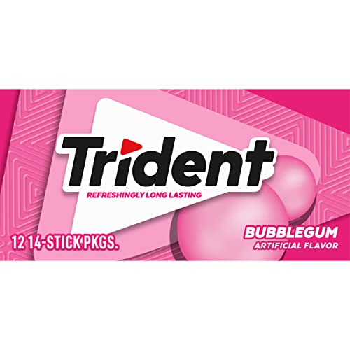 Trident Bubblegum Sugar-Free Chewing Gum, 12 Packs of 14 Pieces (168 Total Pieces)
