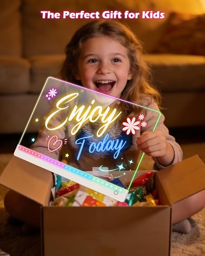 Rechargeable LED Drawing Board for Kids, 17-Inch Glow Doodle Drawing Pad with 7 Colors & 4 Light Modes, Neon Light Up Acry...