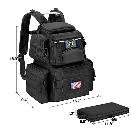 TIDEWE Tactical Range Backpack with Removable Divider, Handgun Backpack with 4 Pistol Case, Range Bag with Hard Glasses Case