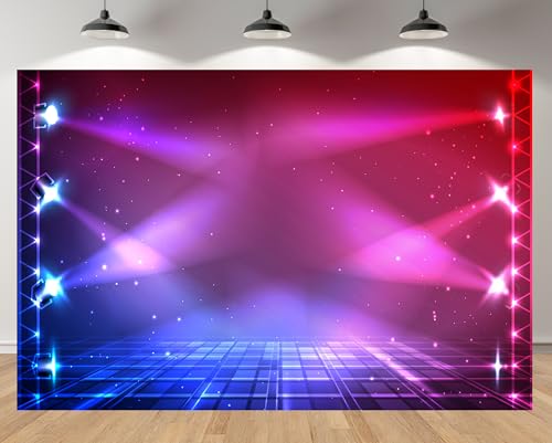 MAEQLQLM 5x4ft Neon Stage Backdrop with Spotlight Dance Floor Background Concert Live Night Scenic for Superstar Drama Pla...