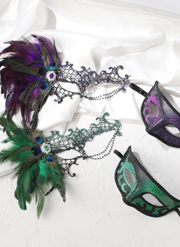 Zinniday Couples Masquerade Mask Set, 2 Pcs Masquerade Masks Set for Women Men Mardi Gras Ball Evening Party