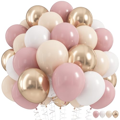 Nude Dusty Pink Balloons Set, 60Pcs 12 Inch Retro Blush Pink Apricot Helium Balloon with Beige White Champagne Gold Latex ...